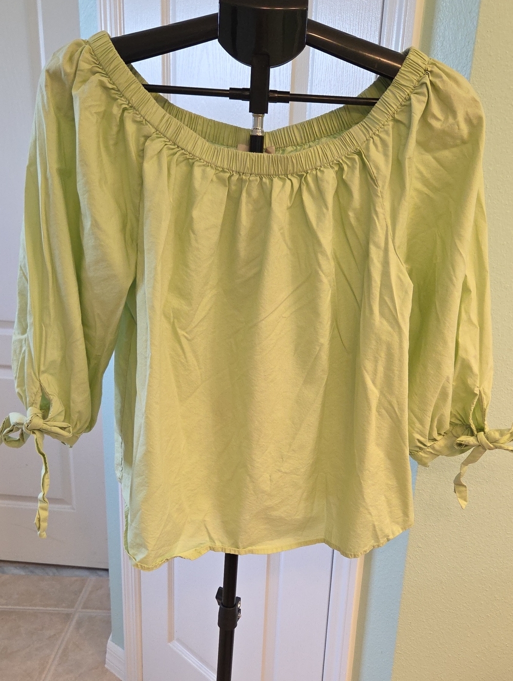 LOFT Light Lime Off-The-Shoulder Tie-Sleeve Top